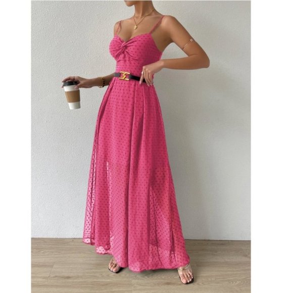 Swiss Dot Cami Maxi Dress PINK - Picture 3 of 10